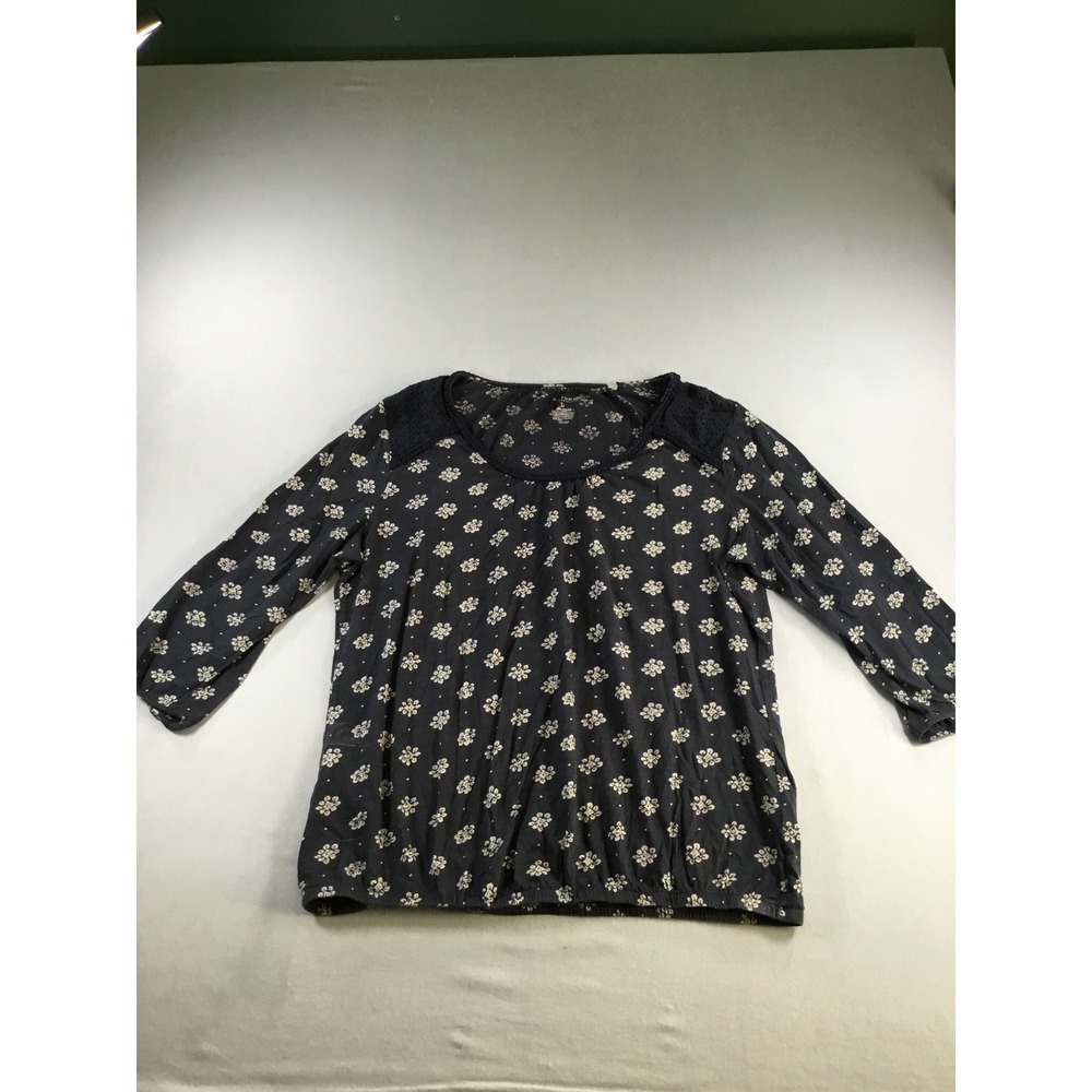 Sonoma L Blouson Floral Boho 3/4 Sleeve Top Crochet Lace Detail Cottagecore
